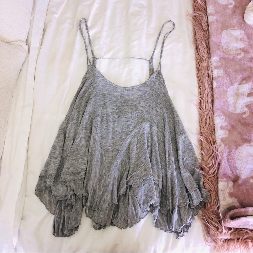 Free people layered grey flowy open back tank top